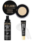 Milani Conceal + Perfect Blur Out Powder, Make It Last Matte Setting Spray, and No Pore Zone Mattifying Makeup Primer