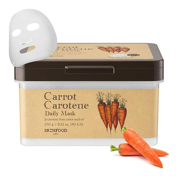 SKINFOOD Carrot Carotene Daily Sheet Mask, Korean Skincare Hack, 5-Minute Quick Hydrating, Soothing & Moisturizing Face Mask for Dry Skin, Glass Skin, Bulk Pack (30EA)