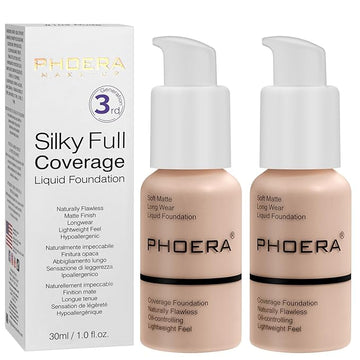 Hilareco PHOER Foundation, 2pcs- 101- Porcelain, Full Coverage Cruelty-Free, Vegan, 30ml