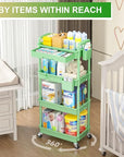 Goovilla 4 Tier Rolling Utility Cart Organizer with Removable Drawer, Stable and Sturdy Green Rolling Storage Carts with 2 Lockable Wheels for Bathroom, Kitchen, Snack, Craft, Makeup, Baby Essentials
