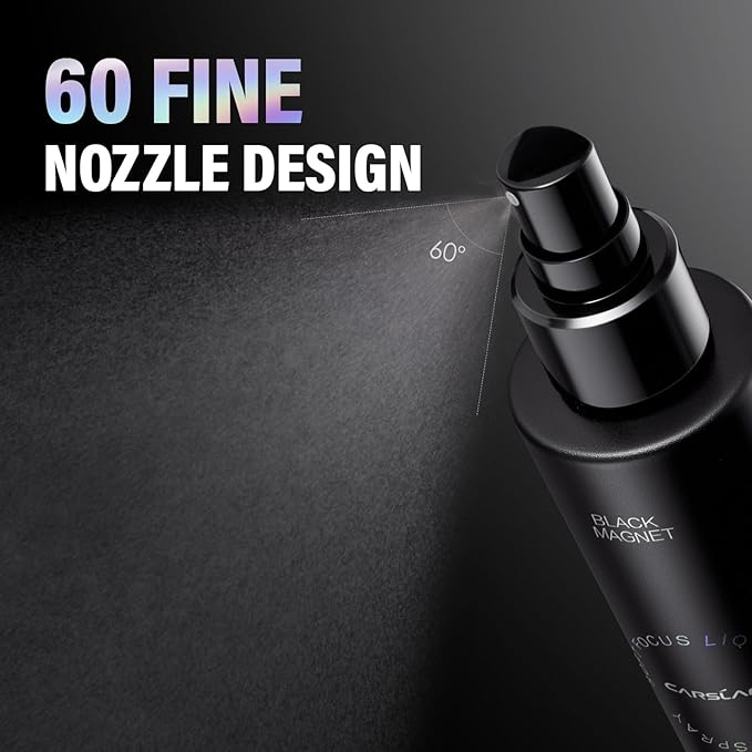 CARSLAN Black Magnet Liquid Powder Makeup Setting Spray, 16H Longlasting Oil Control Lock Face Makeup, Smudgeproof, Waterproof Finishing Spray, 100ml/3.4 Fl Oz