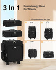 Relavel Rolling Makeup Case, 3 in 1 Hairstylist Traveling Bag Cosmetology Case on Wheels Large Hair Tools Cosmetics Train Case Makeup Artist Storage Organizer Trolley Suitcase with 360° Swivel Wheels