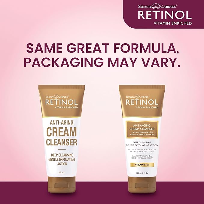 Retinol Cream Cleanser Anti-Aging – 5oz – Daily Deep Cleansing Facial Wash Improves Skin Texture, Moisturizes, And Exfoliates for Softer Face – Renewing Vitamin A Minimizes Wrinkles and Fine Lines