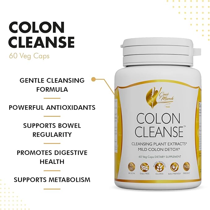 Coco March Colon Cleanse - Dietary Supplement, Cleansing Plant Extracts, Mild Colon Cleanse - Gluten Free, Dairy Free, Soy Free, Keto Friendly, Paleo Friendly, 60 Veg Caps - 15 Servings