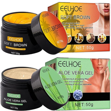 2pcs Shine Brown Tanning Gel & Aloe Vera Gel Set, Tanning Accelerator Cream for Outdoor Sun and Sunbeds, Dark Tanning Gel & After Sun Care Set for Achieve Natural Healthy Tan Skin
