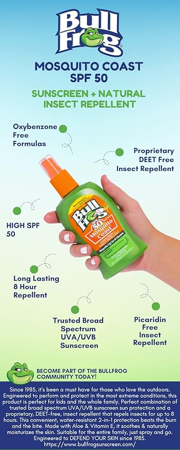 Bullfrog Mosquito Coast Bug Spray Insect Repellent + Sunscreen SPF 50, Pump Spray, 4.7 Fl oz 2 pack