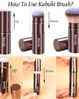 Makeup Brush Kabuki Face Brushes Retractable Travel Blush Brush Portable Flawless for Foundation, Powder Blush, Bronzer, Buffing, Liquid, Cream, Cruelty Free with Cover(Round-Head)