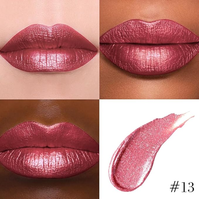 Kaely 2-in-1 Mauve Red Metallic Lipstick and Lip Liner, Shimmer Liquid Metallic Lipsticks for Women, Glitter Lip Gloss Stain Long Lasting Waterproof Smudge Proof 24 Hour, Vegan Makeup, 13