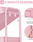 TOOLF 4-Tier Metal Rolling Cart with Wheels, Storage Utility Organizer Cart for Kitchen, Bathroom, Office, Baby Essentials & Makeup - Lockable Casters, Easy Assembly, Large Capacity, Pink