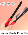 CHENGU 2 Pcs Straightening Comb For Hair, Boar Bristles Clamp Double Sided Brush Hair Straightening Brushes Comb Flat Iron Styling for Knotty Unkempt(Black, Red)