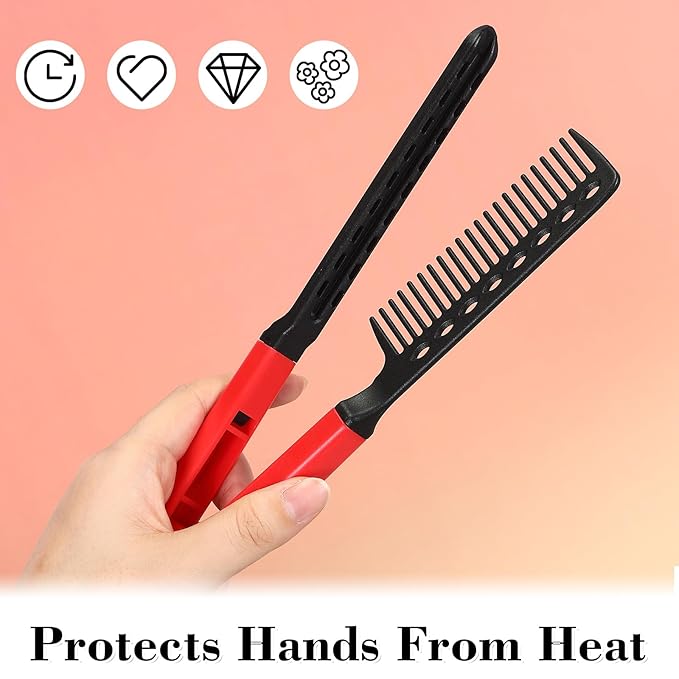 CHENGU 2 Pcs Straightening Comb For Hair, Boar Bristles Clamp Double Sided Brush Hair Straightening Brushes Comb Flat Iron Styling for Knotty Unkempt(Black, Red)