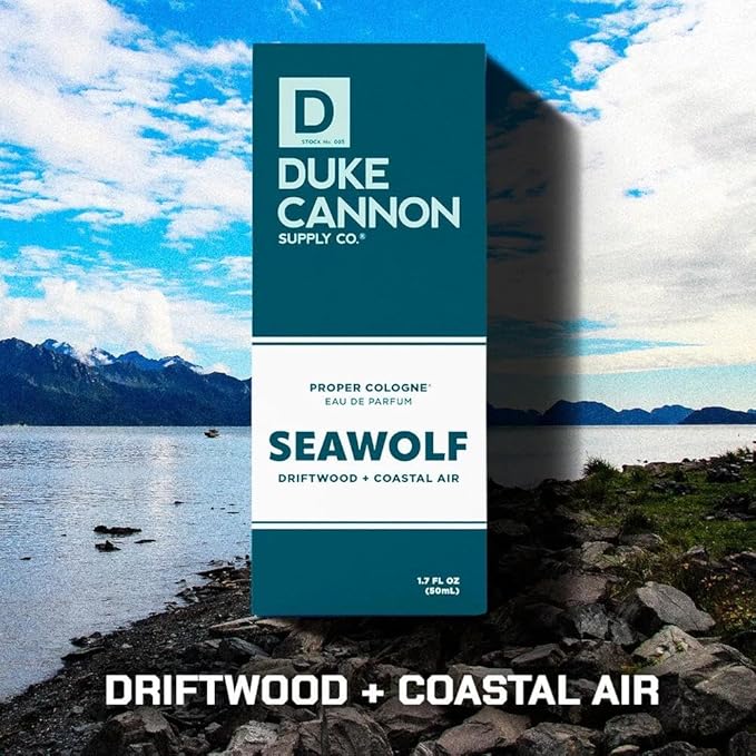 Duke Cannon Proper Cologne Seawolf | Men's Eau de Parfum | Driftwood and Coastal Air | Subtle, Fresh Long-Lasting Scent | 1.7 fl oz