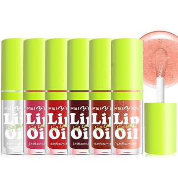 6 PCS Hydrating Lip Oil, Big Brush Head Lip Glaze Shiny Transparent Lip Glow Oil, Nourishing & Non-sticky Long Lasting Fresh Clear Smooth Lip Care Plumping Lip Oil (SET B)