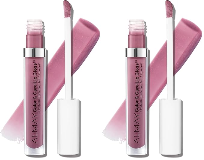 Almay Color & Care Hydrating Lip Gloss, Soft Natural Hues, Prebiotic Complex, Hyaluronic Filling-Sphere Technology, 600 Lunar Blush, 0.1 Fl Oz (Pack of 2)