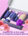 Bath and Body Gift Basket for Women and Men - Lavender Relaxing Spa Set With Massage Body Rush, Bath Bomb - Birthday Gifts for Her, Mom - Unique Self Care Idea