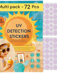 UV Stickers for Sunscreen - 72 PCS UV Detection Stickers, Kid Friendly Sun Protection Reminder, Sunscreen Patches, Summer and Beach Vacation Essentials (72)