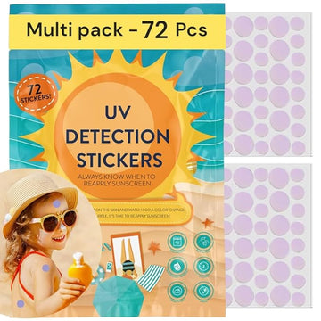 UV Stickers for Sunscreen - 72 PCS UV Detection Stickers, Kid Friendly Sun Protection Reminder, Sunscreen Patches, Summer and Beach Vacation Essentials (72)