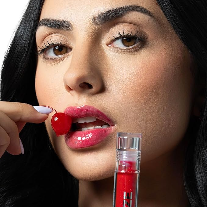 Palladio Lip Glaze Serum, Hydrating Lip Gloss with Peptides & Hyaluronic Acid for Plump, Smooth, and Nourished Lips – Vegan, High-Shine, Non-Sticky Finish (Cherry Sangria)