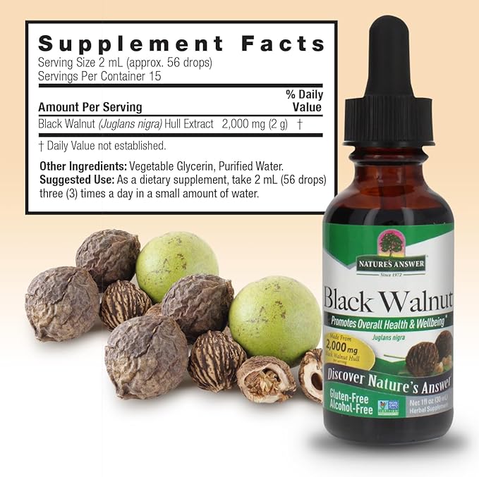 Nature's Answer Black Walnut Green Hull Extract 1oz - Alcohol-Free, Gluten-Free, Kosher - Black Walnut, Wormwood Black Walnut Clove Parasite Cleanse - Detox & Liver Support, Digestive Cleanser