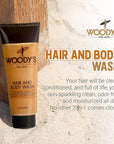 Woody's Hair and Body Wash for Men – 2-in-1 Cleanser & Body Wash, Deep Cleansing, Hydrating, Refreshing Scent, Sulfate-Free, 10 fl oz, 1 Pack