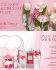 Gift Basket For Women, Mother's Day Gift for Mom Spa Set Lily & Peony Home Spa Set, Beauty Personal Care Set Jojoba Oil, Spa Self Care Kit, Bath Body For Thank You, Birthday, Mom, Anniversary Gift