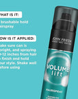 John Frieda Volume Lift Hairspray, Volumizing Hairspray with Air-Silk Technology for Fine or Flat Hair, Adds Body, Long-Lasting Hold, and Fullness for Fine, Thin Hair, 10 Oz, Pack of 2