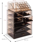 Sorbus Acrylic Makeup Organizer Set, 7-Drawer Vanity & Countertop Cosmetic Storage with Small & Wide Compartments, Bronze Glow Makeup Storage for Brushes, Jewelry – Holiday Gift for Women & Teens