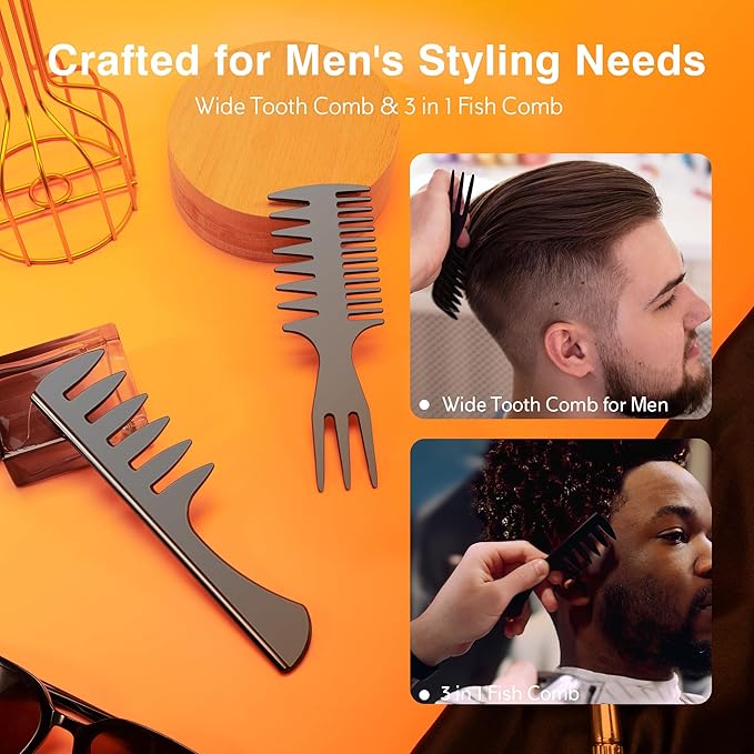 SALONSILK 5Pcs Combs for Men, Hair Pick Comb Set for Afro Black Mens Curls, Wide Tooth Medium Toothed Styling Dressing for Twist Detangler Natural Hair