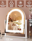 FENNIO Vanity Mirror with Lights 15"x13" Makeup Mirror with Lights, Lighted Makeup Mirror Touch Screen with 3-Color Lighting, 10X Magnification, Dimmable, for Vanity Desk Tabletop(White)