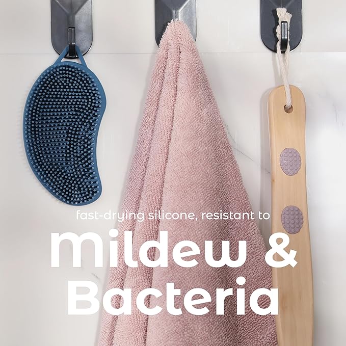 MainBasics Silicone Body Scrubber – Dual-Sided Shower Scrubber with Massage Nodes, Silicone Loofah Alternative for Deep Clean (Dark Blue, Massage)