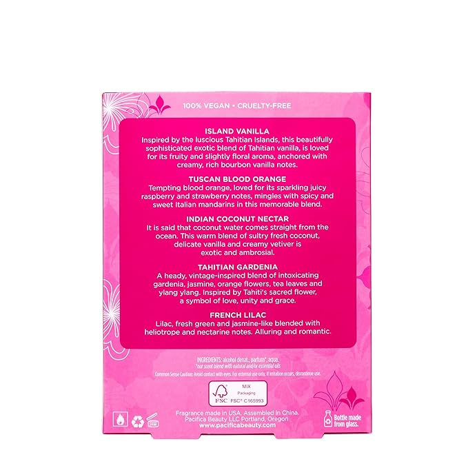 Pacifica Beauty Wanderlust & Moon Moods Perfume Set, Travel Fragrances, Island Vanilla, French Lilac, Clean Vegan Perfume, 0.05 fl oz Each (Set of 10)