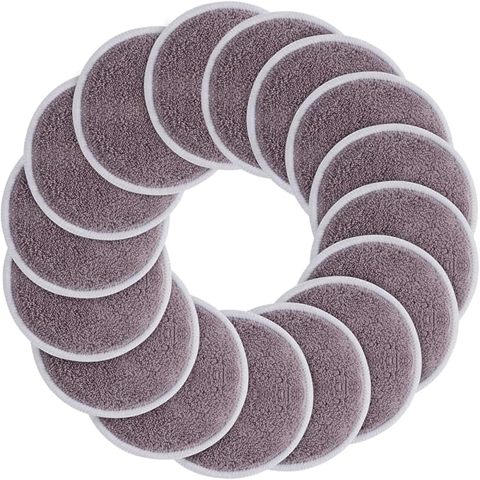 SUNLAND Reusable Makeup Remover Pads for Face,Eye,Lips 16 Pack Microfiber Face Cleansing Gloves Washable with Laundry Bag and Travel Bag Rounds Toner Pads (Round 3.15inchx16, dpurple)