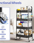 TOOLF 4-Tier Metal Rolling Cart with Wheels, Storage Utility Organizer Cart for Kitchen, Bathroom, Office, Baby Essentials & Makeup - Lockable Casters, Easy Assembly, Large Capacity, Black