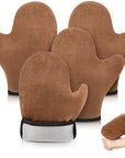 SATINIOR 4 Packs Self Tanning Mitt Applicators Double Sided Sunless Tanning Mittens Reusable Applicator Mittens Tanner Gloves with Thumb(Brown)