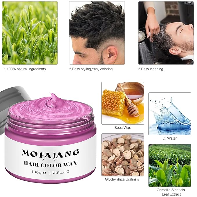 Temporary Hair Color Wax 4.23 oz-Instant Hairstyle Cream Hair Pomades Hairstyle Wax for Party Cosplay Easy Cleaning (1, Pink)