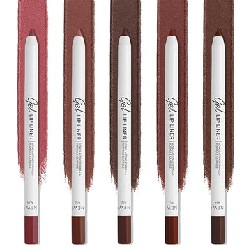 Matte Gel Lip Liner Pencil 5 Pcs Set - Creamy, Sharpenable, Longwear, Waterproof Lip Combo - Intense Brown 414, Berry 404, Chilli 413, Mauve 410 and Spicy Nude 412