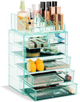 Sorbus Acrylic Makeup Organizer Set, 6-Drawer Vanity & Countertop Cosmetic Storage with Small & Wide Compartments, Teal Thrill Makeup Storage for Brushes, Jewelry – Holiday Gift for Women & Teens