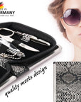 3 Swords Germany - brand quality 6 piece manicure pedicure kit set for professional finger & toe nail care with synthetic leather case - Made in Germany - snake optics