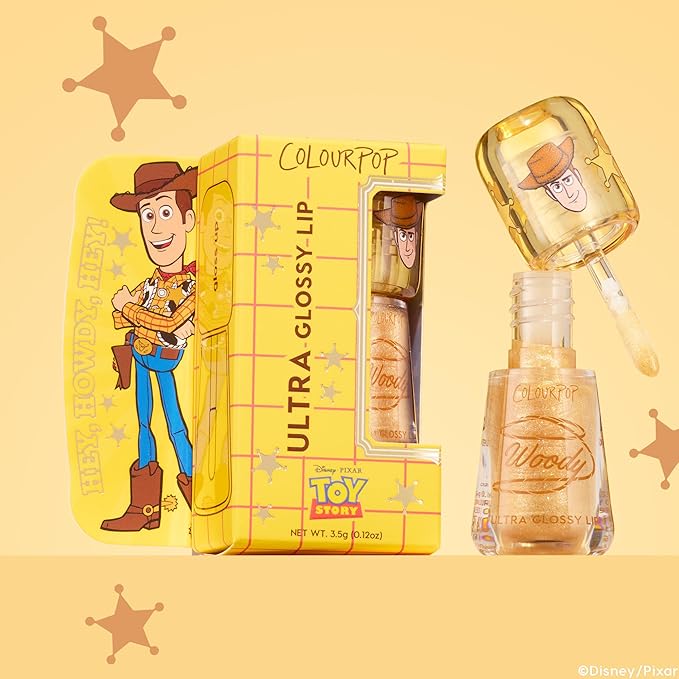 ColourPop x Toy Story Ultra Glossy Lip Gloss - High-Shine, Non-Sticky & Hydrating Lip Gloss with a Flexible Paddle Applicator - Sheer Gold with Rainbow Pearl Finish - Favorite Deputy (0.12 oz)