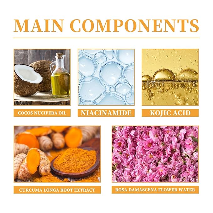 Turmeric Wash and Care 3 Piece Set, Turmeric Trio: Kojic Soap Bar/Facial Pads/Face Cleansing Wash with Brush, Jabon de Curcuma, Tumeric Soap Facial Cleaner Skincare Three Set for Face & Body (A)
