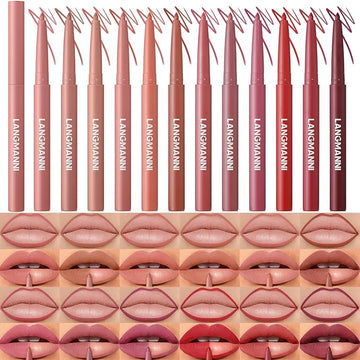 LANGMANNI 12 Colors Sculpting Matte Velvet Lip Liner Set,Smooth Creamy Texture,Waterproof And High Pigmented For Girls Daily Application Lip Makeup