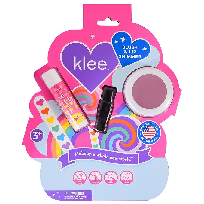 Klee Naturals Mineral Blush and Lip Shimmer Makeup Kit. Gentle and Non-Toxic. Kid-Friendly. Made in USA. (Rainbow Glitz)