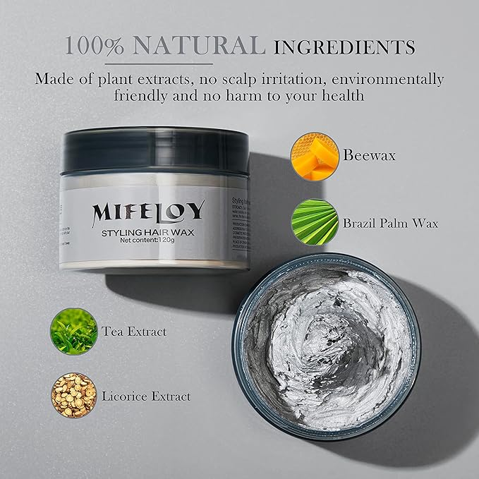 Temporary Silver Gray Hair Spray Color Wax with Dye Brush, Instant Natural Hairstyle Cream 4.23 oz, Disposable Coloring Mud for Men Women Youth, Grey Styling Pomades, Party Cosplay DIY Halloween