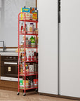 Slim Rolling Storage Cart 6 Tier, Metal Kitchen Rolling Utility Cart with Lockable Wheels for Kitchen, Bathroom, Office, Laundry Room, Small Narrow Spaces (Red 6 Inches)