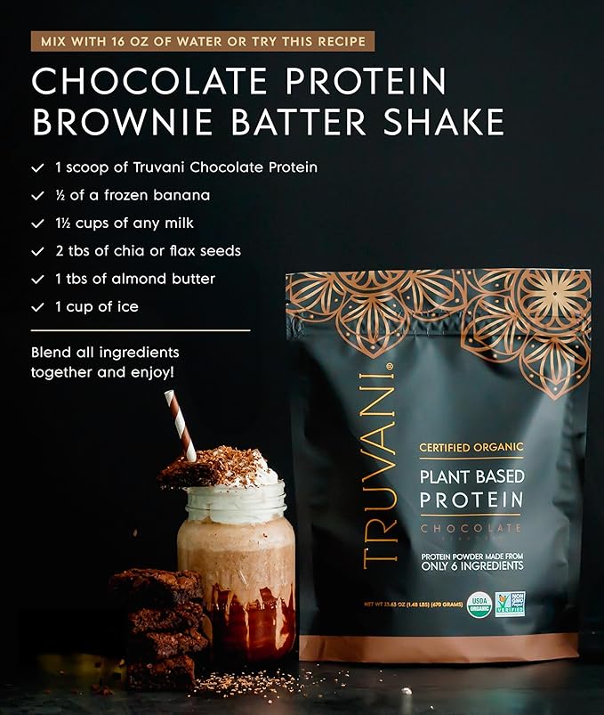 Truvani Vegan Pea Protein Powder | Chocolate | 20g Organic Plant Based Protein | 10 Servings | Keto | Gluten & Dairy Free | Low Carb | No Added Sugar