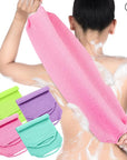 Moukeren Exfoliating Back Scrubber with Handles 4 Pack Nylon Back Exfoliator Extended Length Washers Scrubbers Stretchable Pull Strap Exfoliating Washcloth(Pink,Blue,Fluorescent Green,Purple)