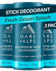 Oars + Alps Deodorant for Men & Women, Aluminum Free Deodorant for Men, Dermatologist Tested, Clean Ingredients, Non Toxic, Vegan, Long Lasting, Odor Protection, Fresh Ocean Splash, 3pk, 2.6oz