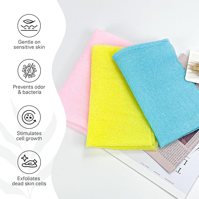 Yiclick Exfoliating Washcloth Towel【3 Pack】- Exfoliating Body Scrubber Exfoliator, Back Scrubber for Shower Bath, Exfoliate Rags Wash Cloths, Loofah Lufa Sponge, Body Scrub & Exfoliation Women Men