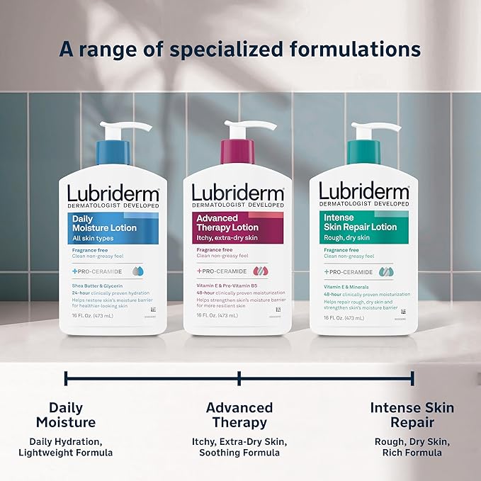 Lubriderm Intense Dry Skin Repair Lotion with Hydrarelease Technology for Repair of Rough, Dry Skin, Fast Absorbing Intensely Hydrates to Restore Dry Skin, 16 fl. oz