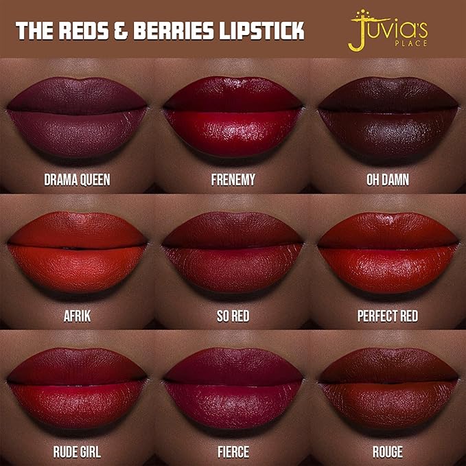 Juvia's Place Reds & Berries Velvety Matte Lipsticks The Deep Reds Rude Girl - Dark Red, Soft-Matte Lipstick, Hydrating, Highly Pigmented, Creamy, Smooth, and Long-Lasting